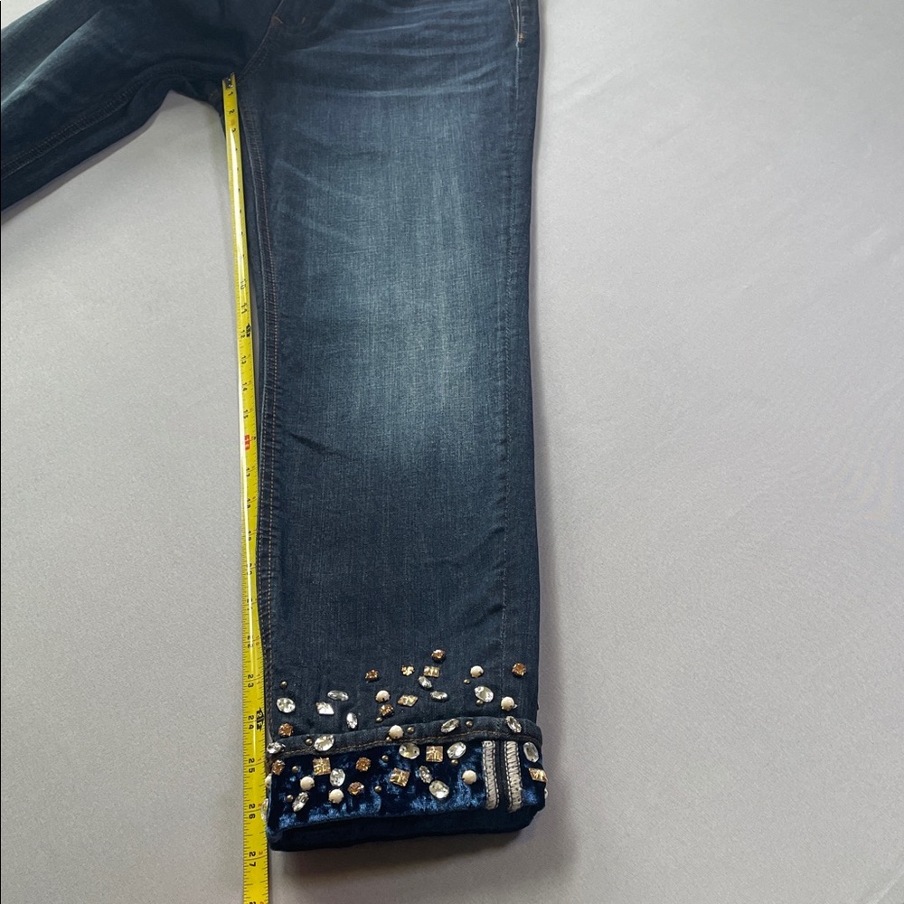Miss Me Dark Wash High Waist Rhinestone Embellished Stretch Ankle Jeans | 30 - Picture 11 of 12